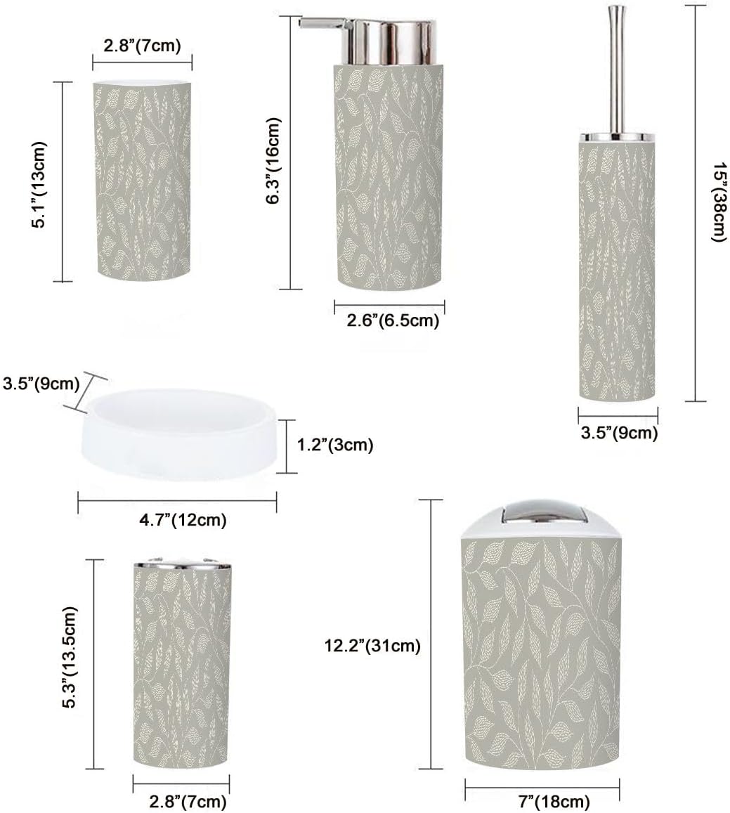 Boho Floral Trash Can Set 6 Piece Bathroom Accessories