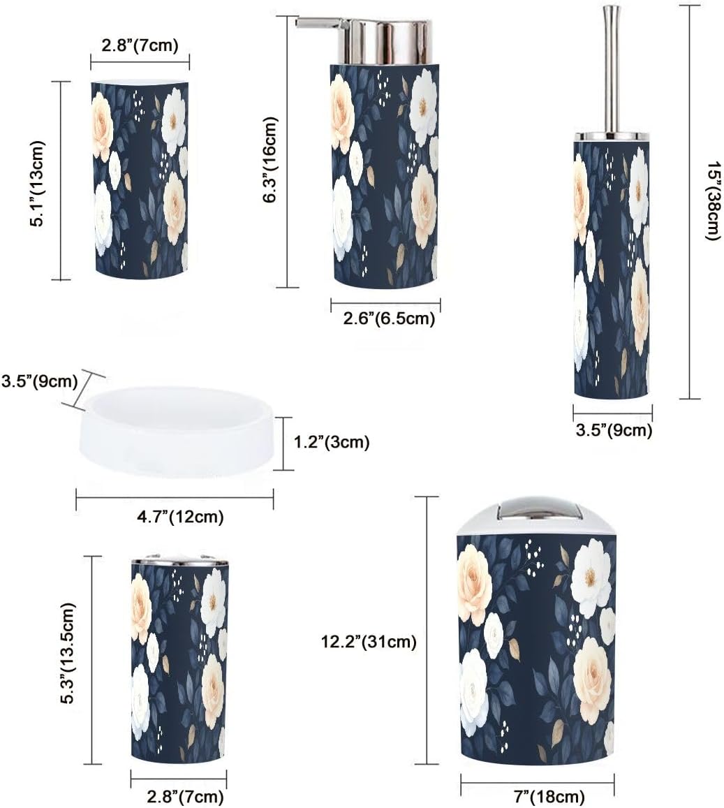 Boho Bathroom Accessory Set 6 Piece Blue Navy White