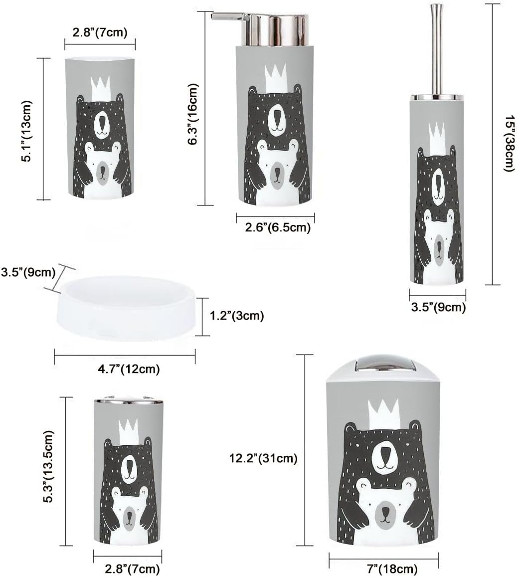 Bathroom Accessories Set 6 Pcs Big Bear Little Baby Bear Design