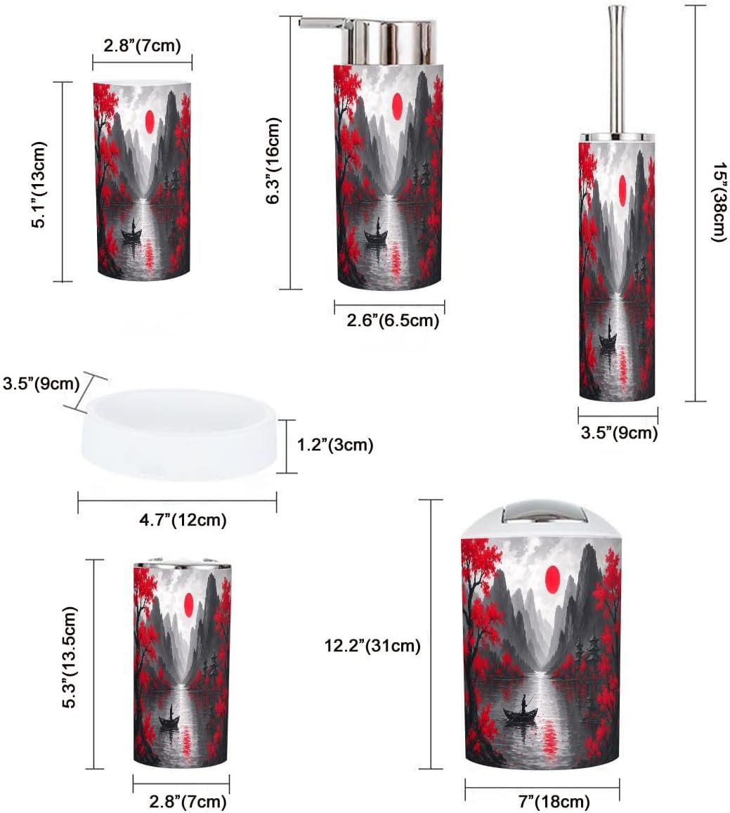 Boho Japanese Style 6-Piece Bathroom Accessory Set