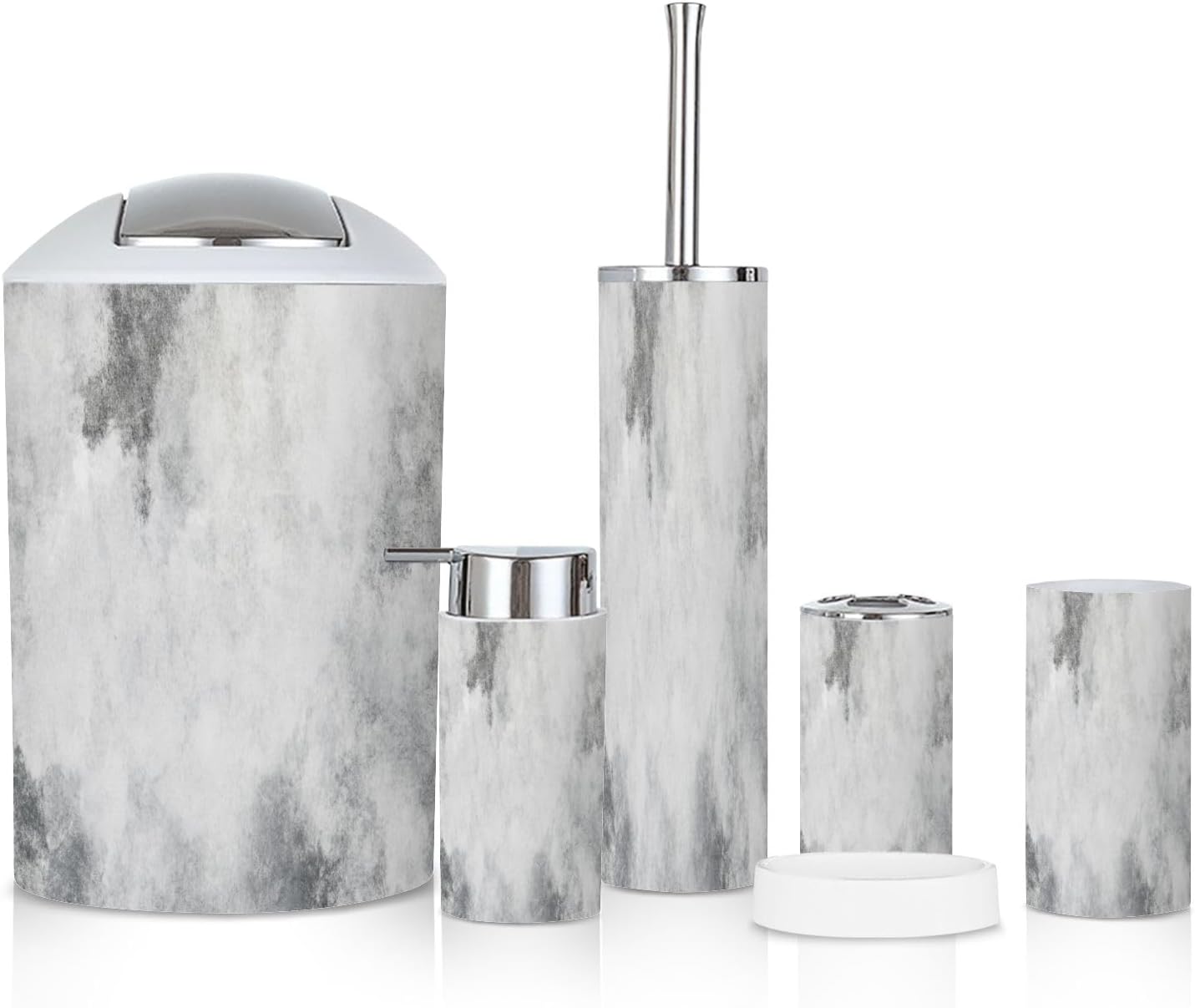 6 Piece Bathroom Accessories Set White Concrete Texture