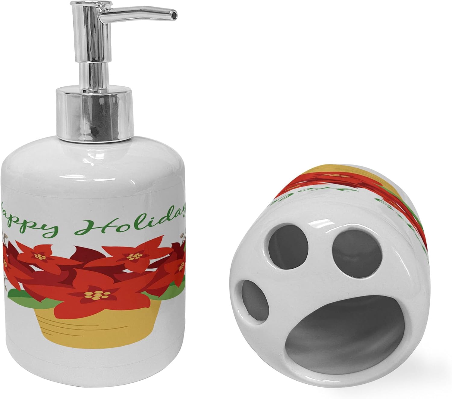Ambesonne Poinsettia Soap Dispenser Toothbrush Holder Set