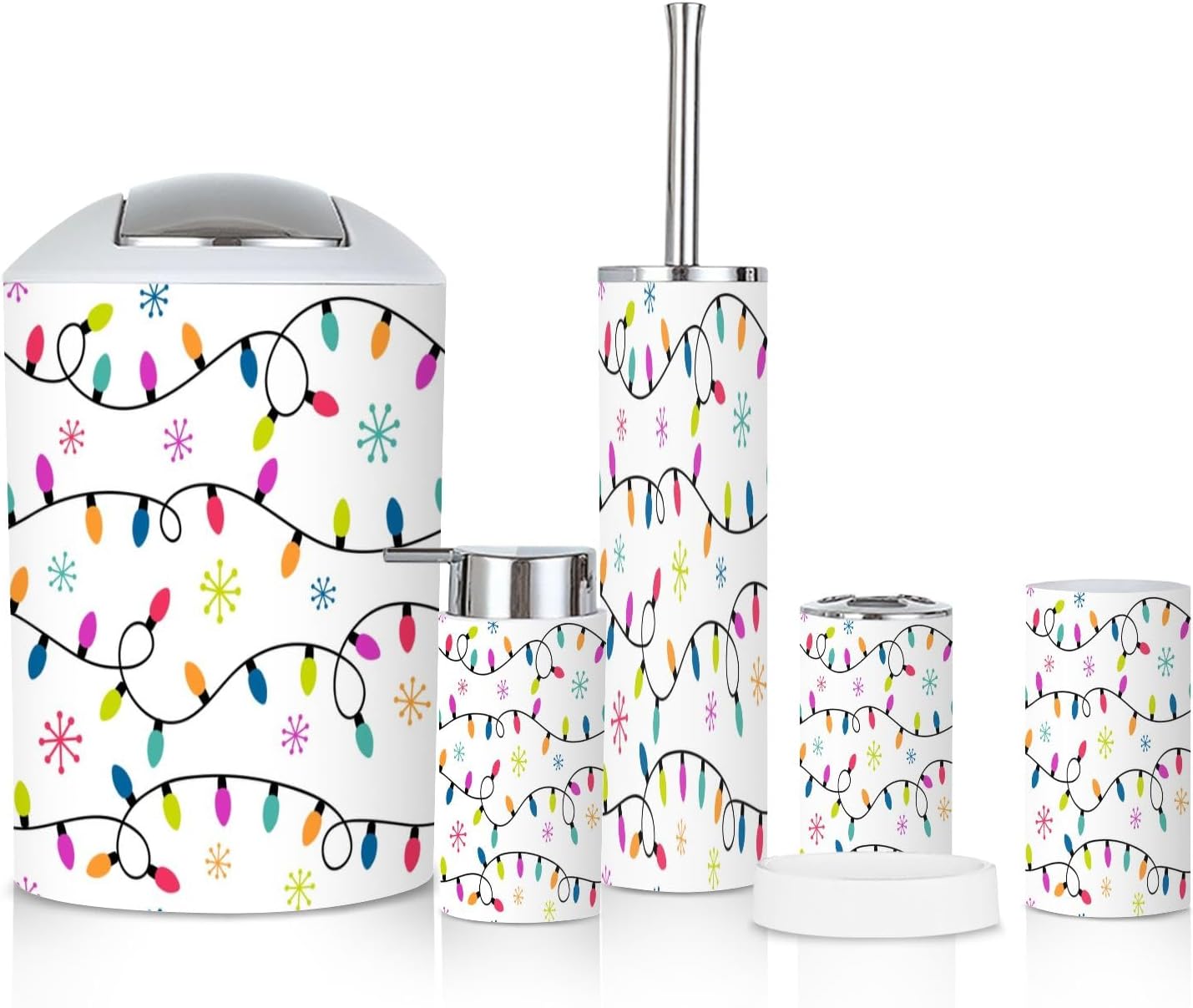 6 Piece Bathroom Accessories Set with Christmas Light Snowflakes Design