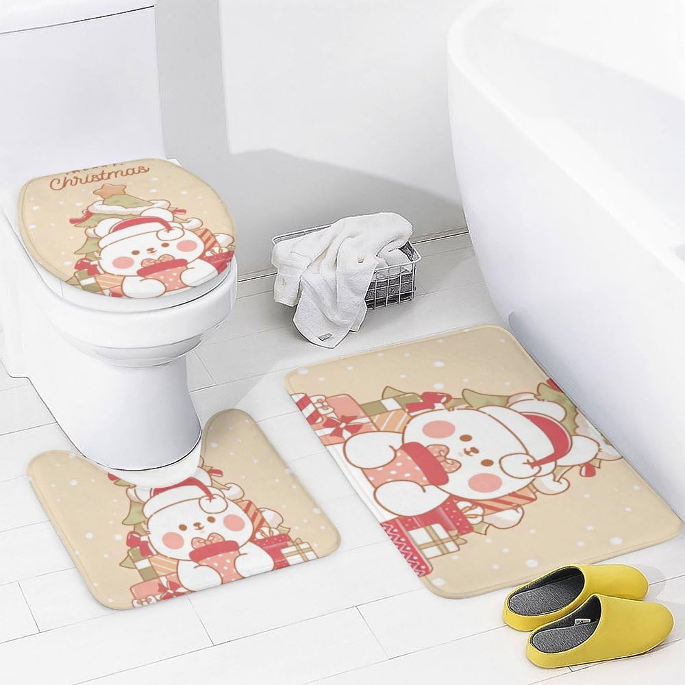 Kuizee 4-Piece Dog Animal Shower Curtain Set with Rugs