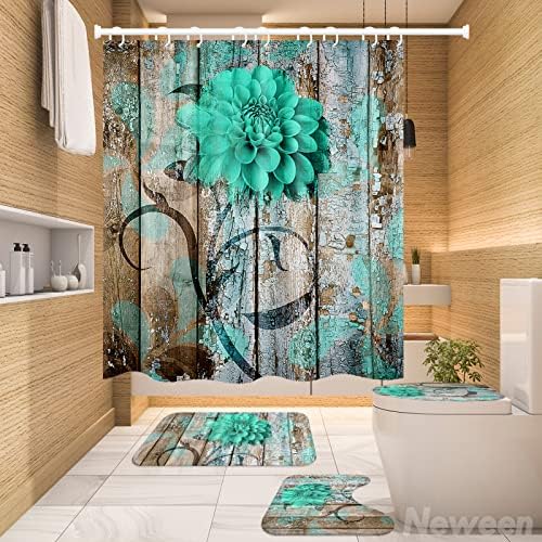 Neween 4 Pcs Green Flower Bathroom Set