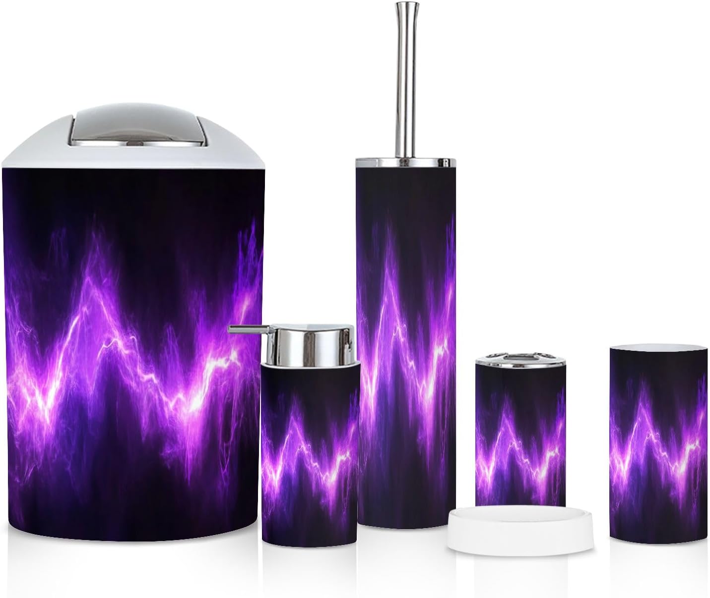 6 Piece Bathroom Accessories Set with Neon Purple Design