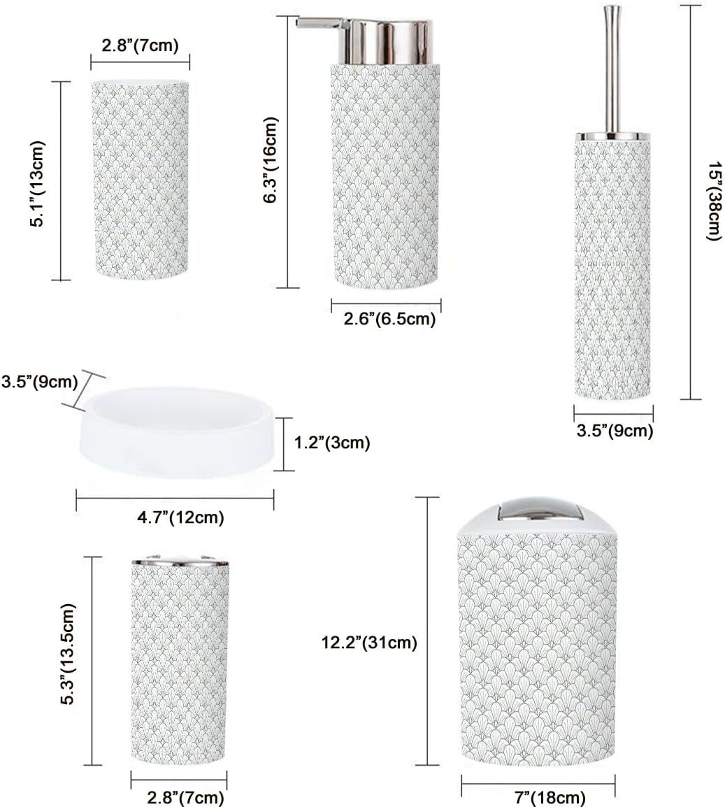 Bathroom Accessories Set 6 Pcs Chrysanthemum Art Deco Style