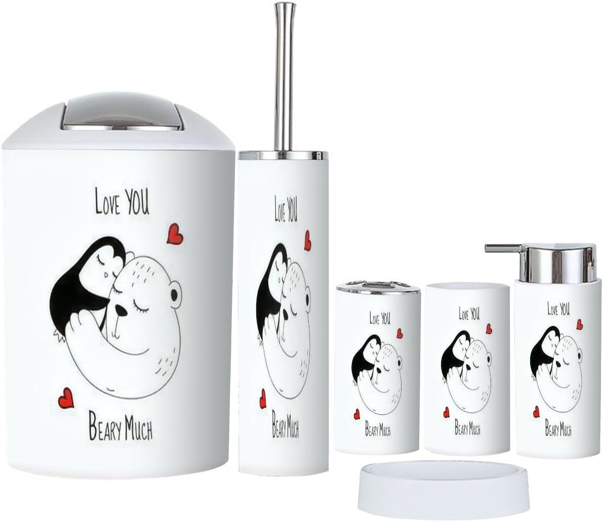 Bathroom Accessories Set 6 Pcs with Penguin and Bear Design