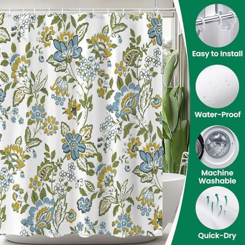4 Piece Shower Curtain Set with Rugs and Toilet Lid Cover