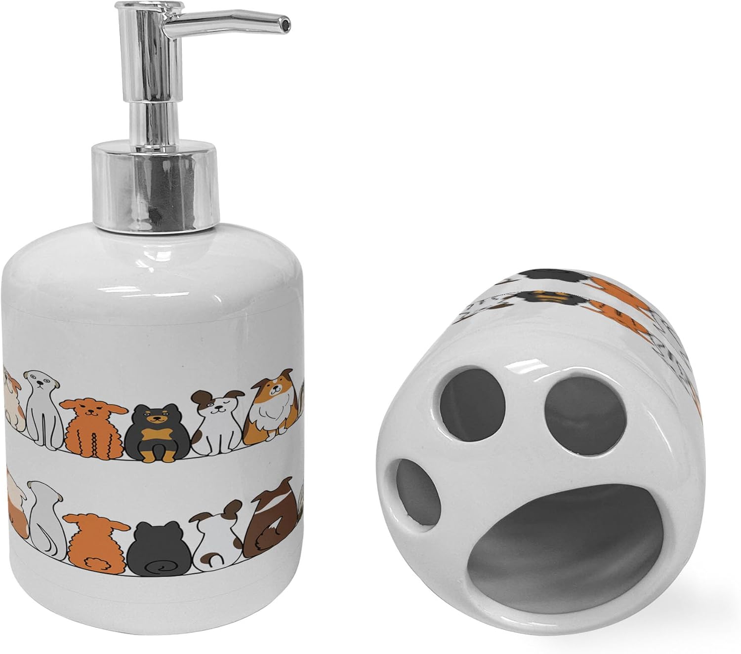 Ambesonne Ceramic Soap Toothbrush Holder Set 2 Pcs Yellow Brown