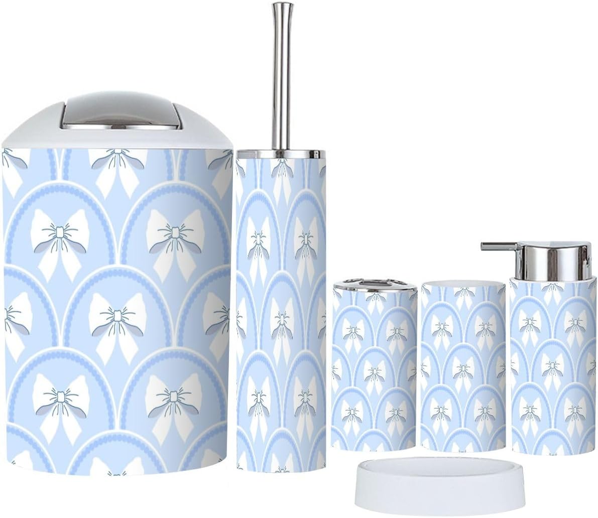 6 Pcs Bathroom Accessories Set White Bows