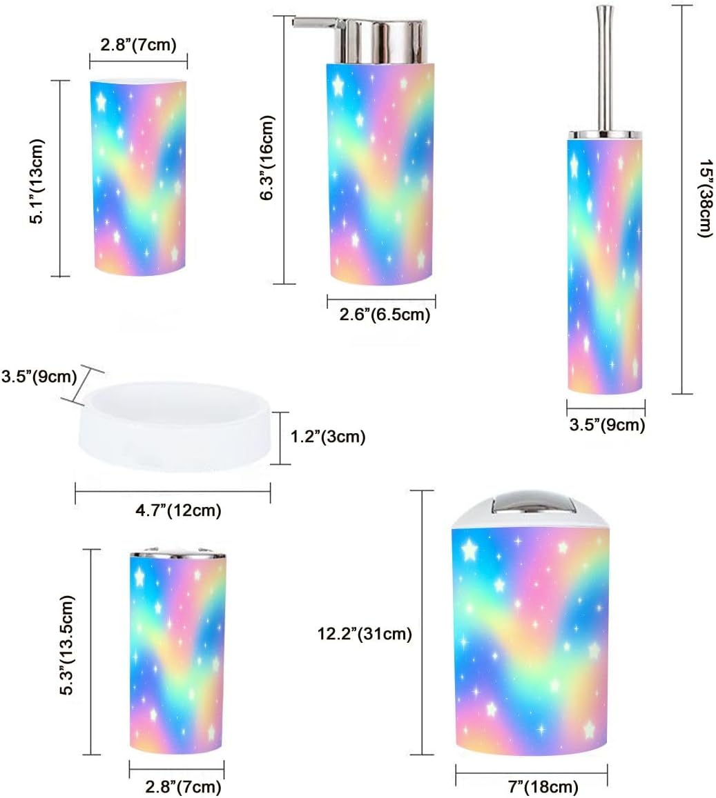 Boho Rainbow Glitter Stars Bathroom Accessories Set 6 Piece