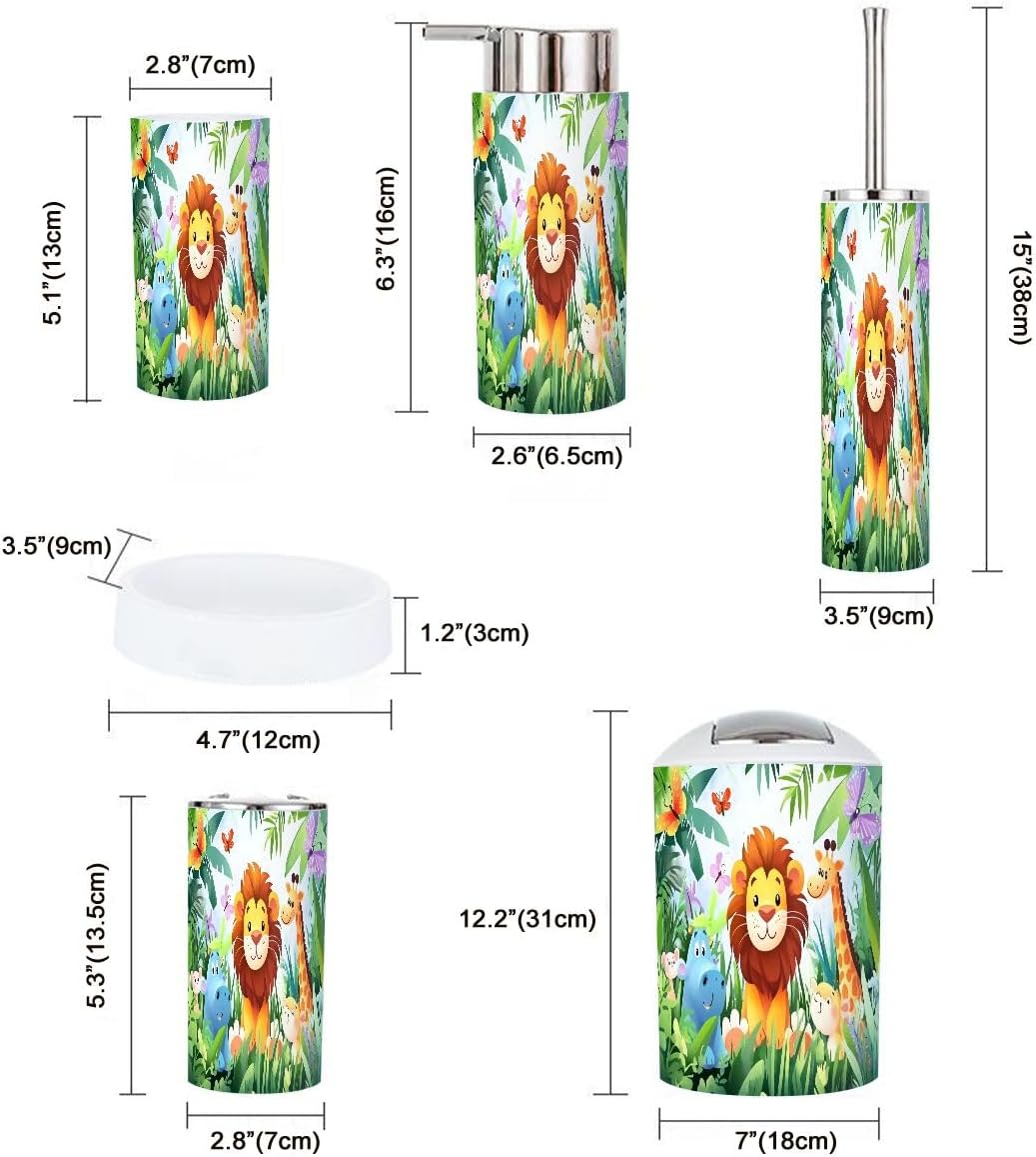 Bathroom Accessory Set 6 Piece for Kids Jungle Animals