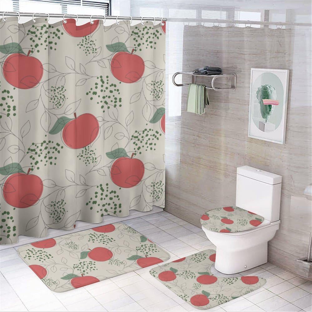 Kuizee 4-Piece Bathroom Set with Non-Slip Mats and Shower Curtain