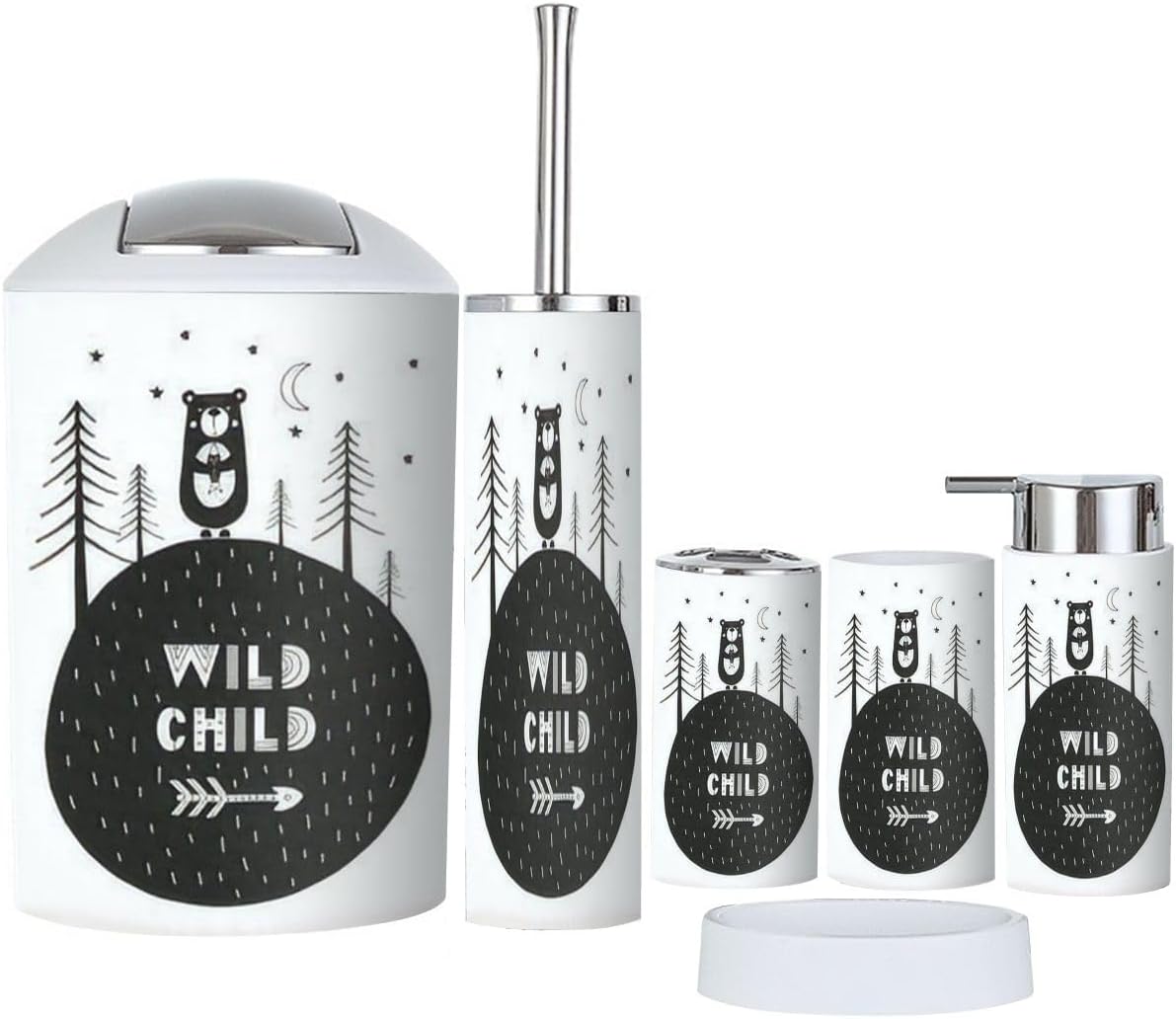 Bathroom Accessories Set 6 Pcs Cute Cartoon Animal Lettering Holder