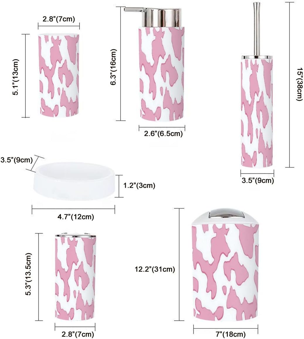 Boho Pink Cow Bathroom Accessory Set 6 Piece 1