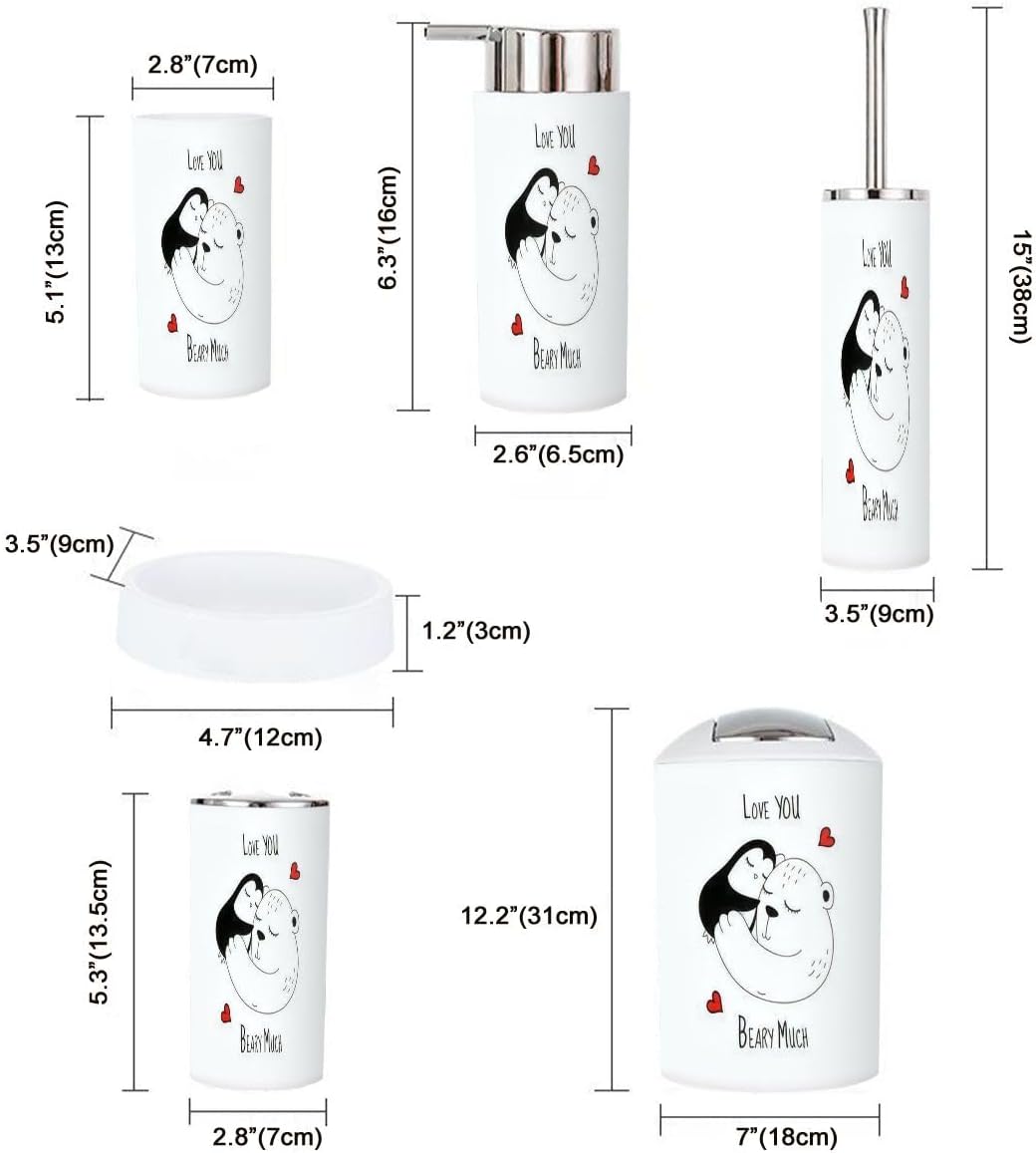 Bathroom Accessories Set 6 Pcs with Penguin and Bear Design