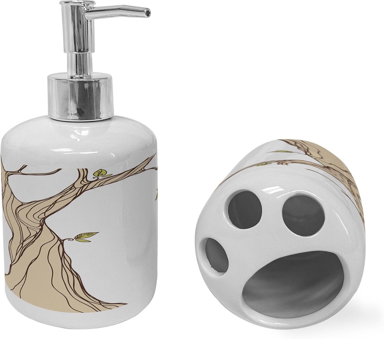 Ambesonne Cartoon Soap Toothbrush Holder Set 2 Pc Ceramic