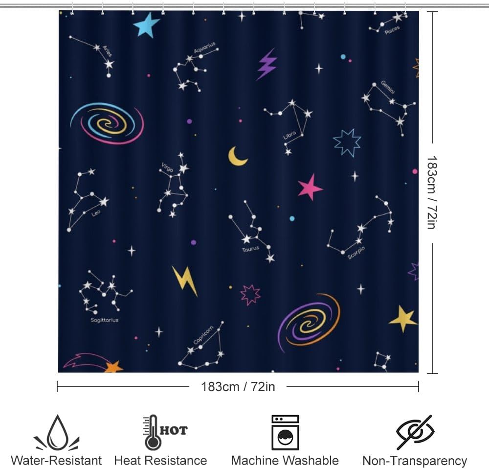Kuizee 4-Piece Shower Curtain Set with Rugs - Zodiac Constellation Design