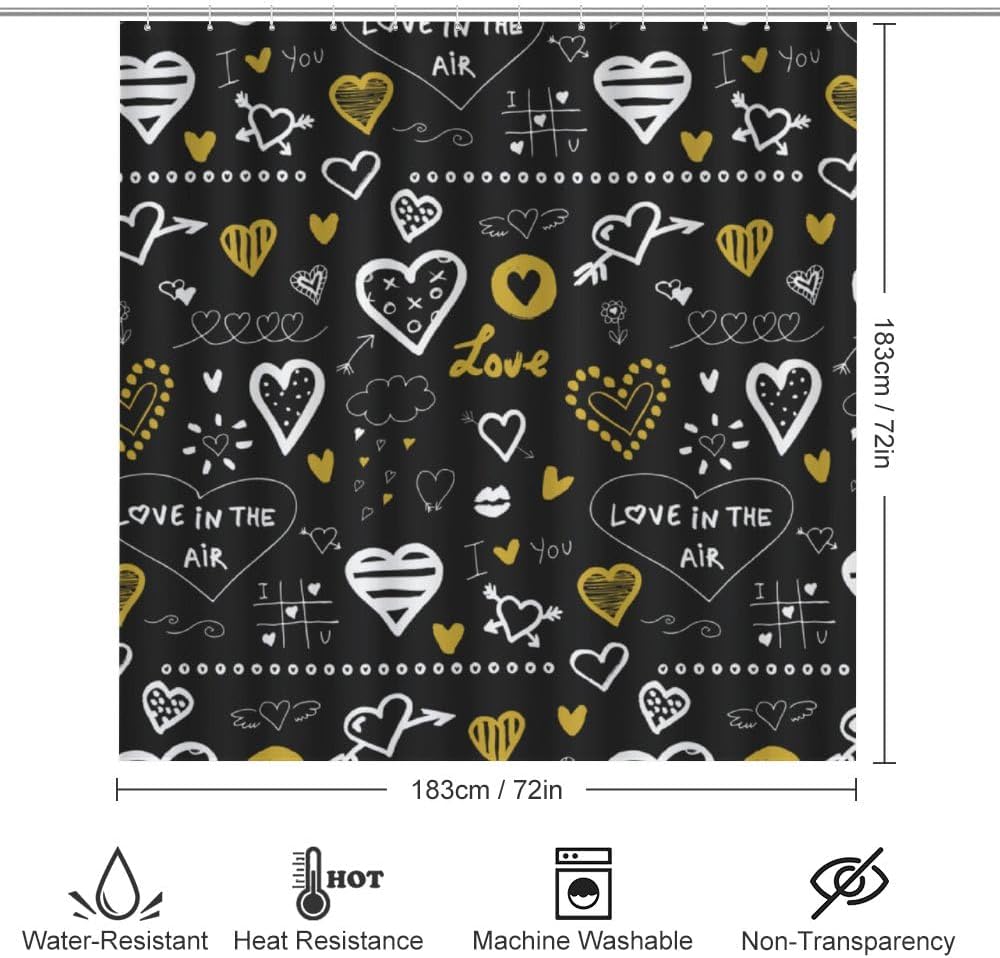Kuizee 4-Piece Shower Curtain Set with Doodles and Rugs