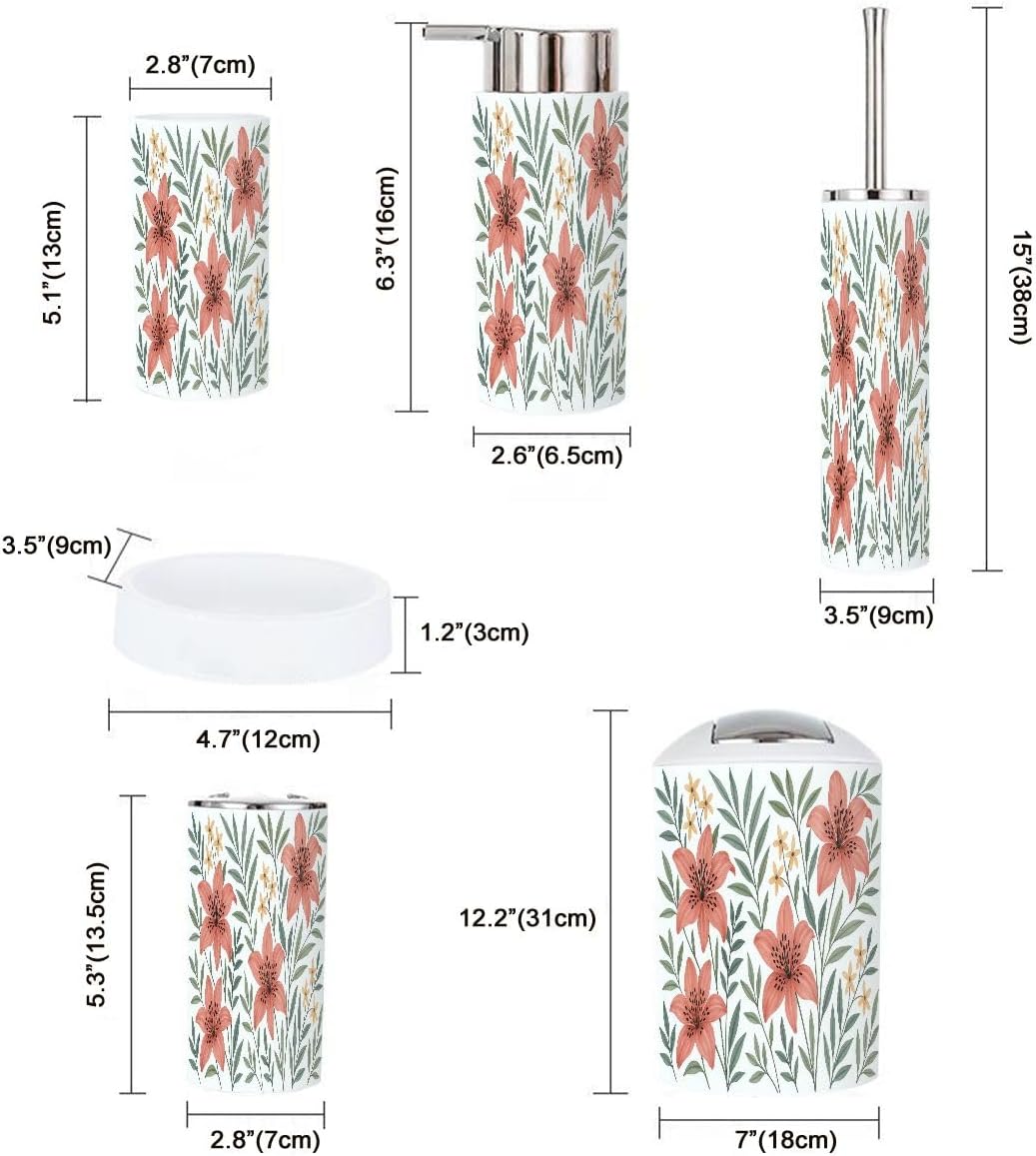 Boho Floral Bathroom Accessory Set 6 Piece 1