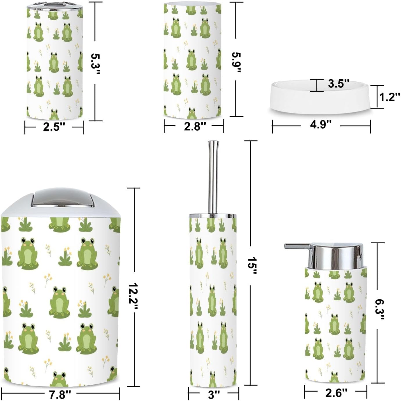 6 Piece Cute Frogs Bathroom Accessories Set 1