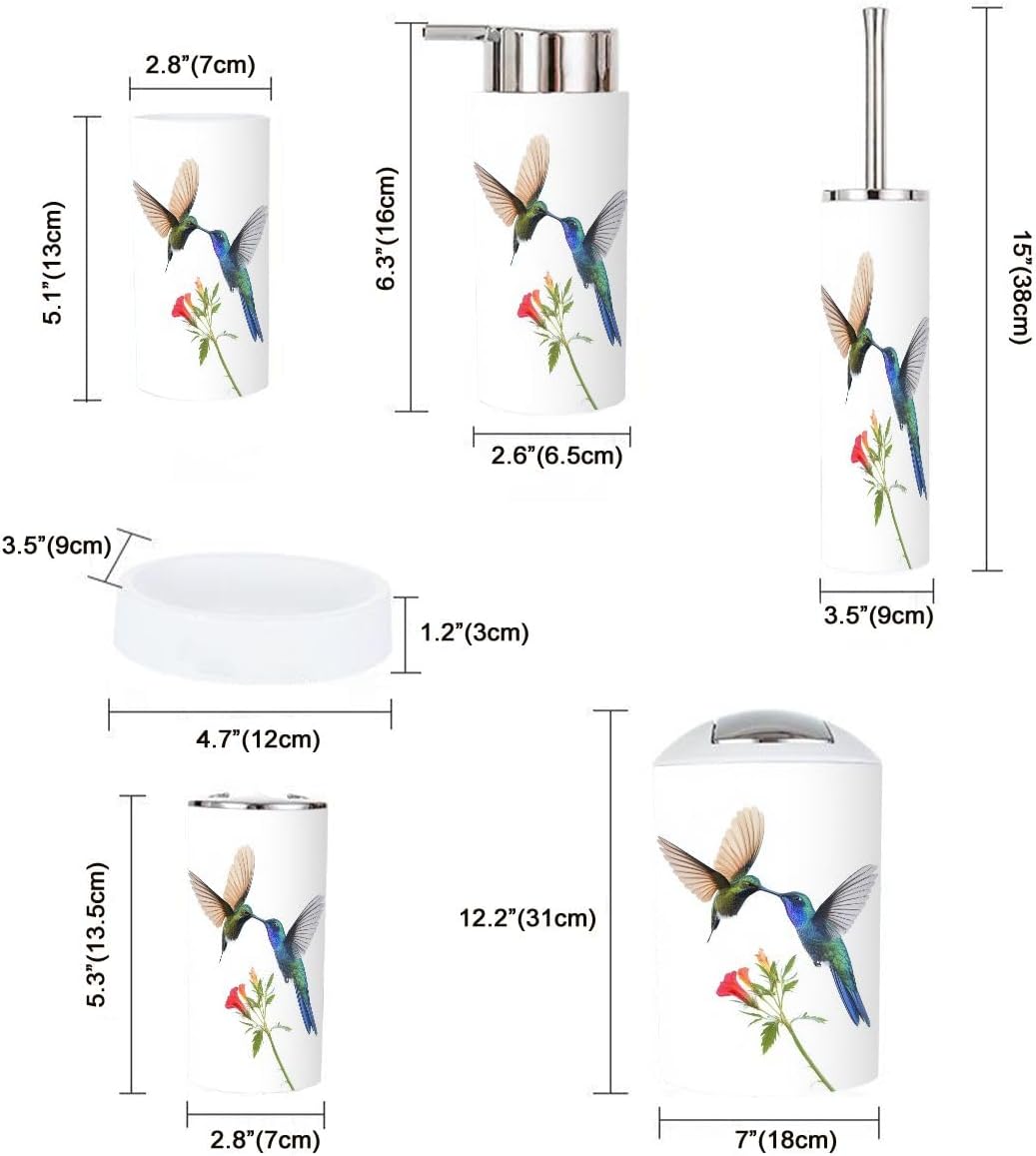 Boho Hummingbirds Bathroom Accessory Set 6 Piece