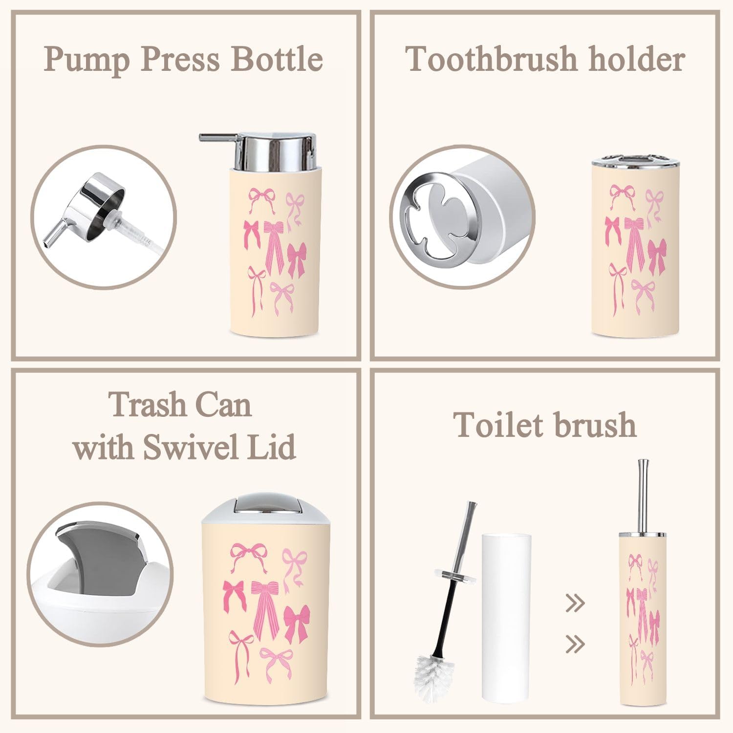 6 Piece Boho Bathroom Accessories Set with Seamless Print
