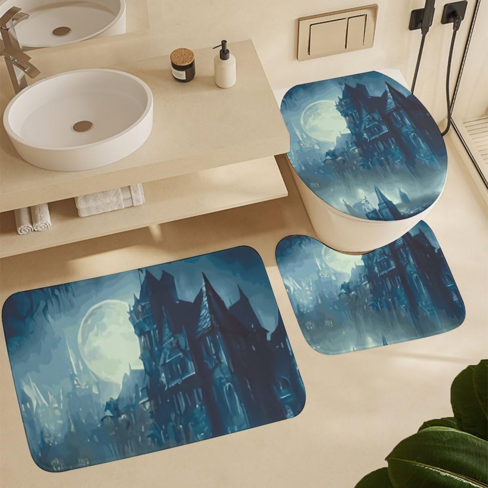 Kuizee Halloween Shower Curtain Set with 4 Rugs