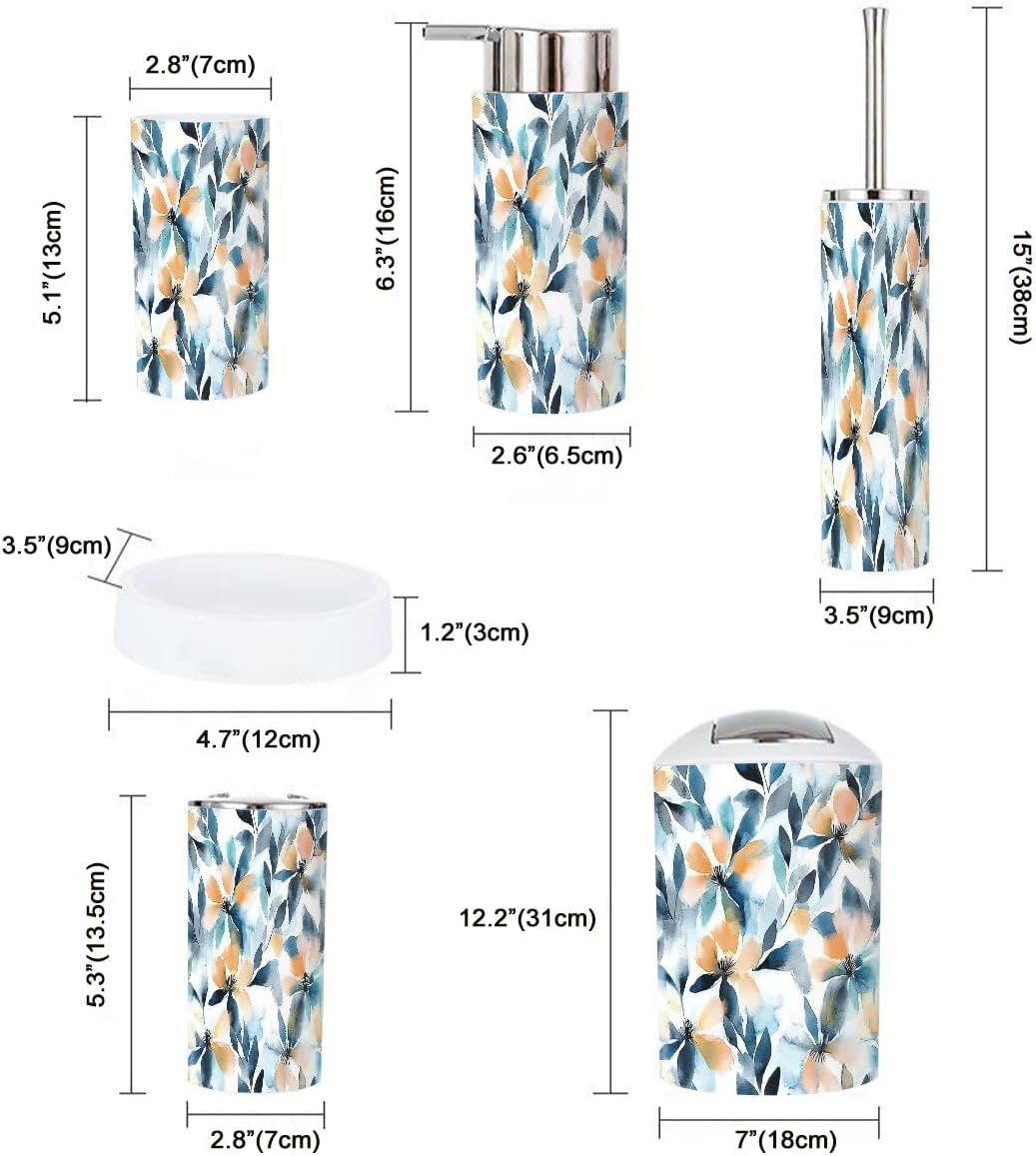 Boho Autumn Flowers Bathroom Accessory Set 6 Piece
