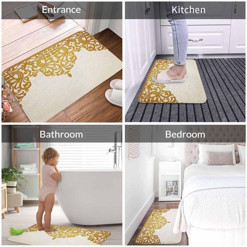 Lungtao Floral Border Bath Mat - Retro Victorian Style 20x31 Inch
