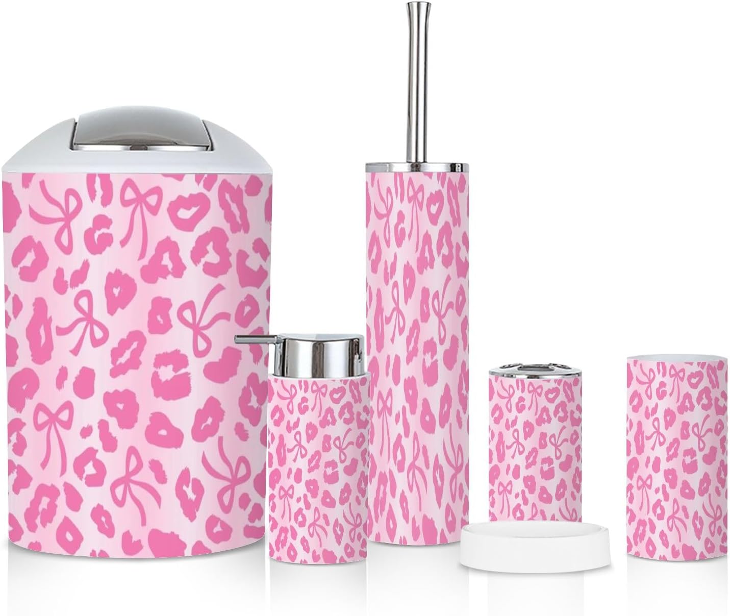 6 Piece Bathroom Accessories Set with Ombre Leopard Print Bow