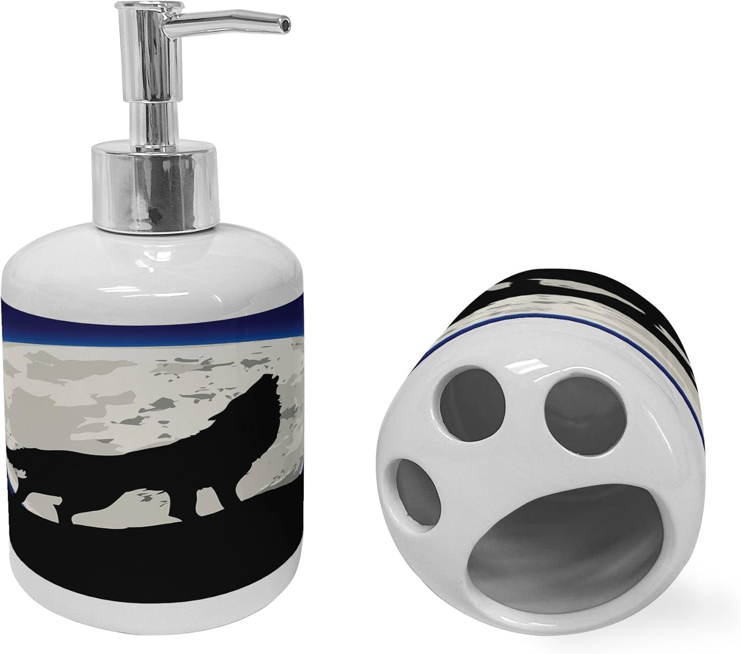 Ambesonne Wolf Soap Dispenser Toothbrush Holder Set