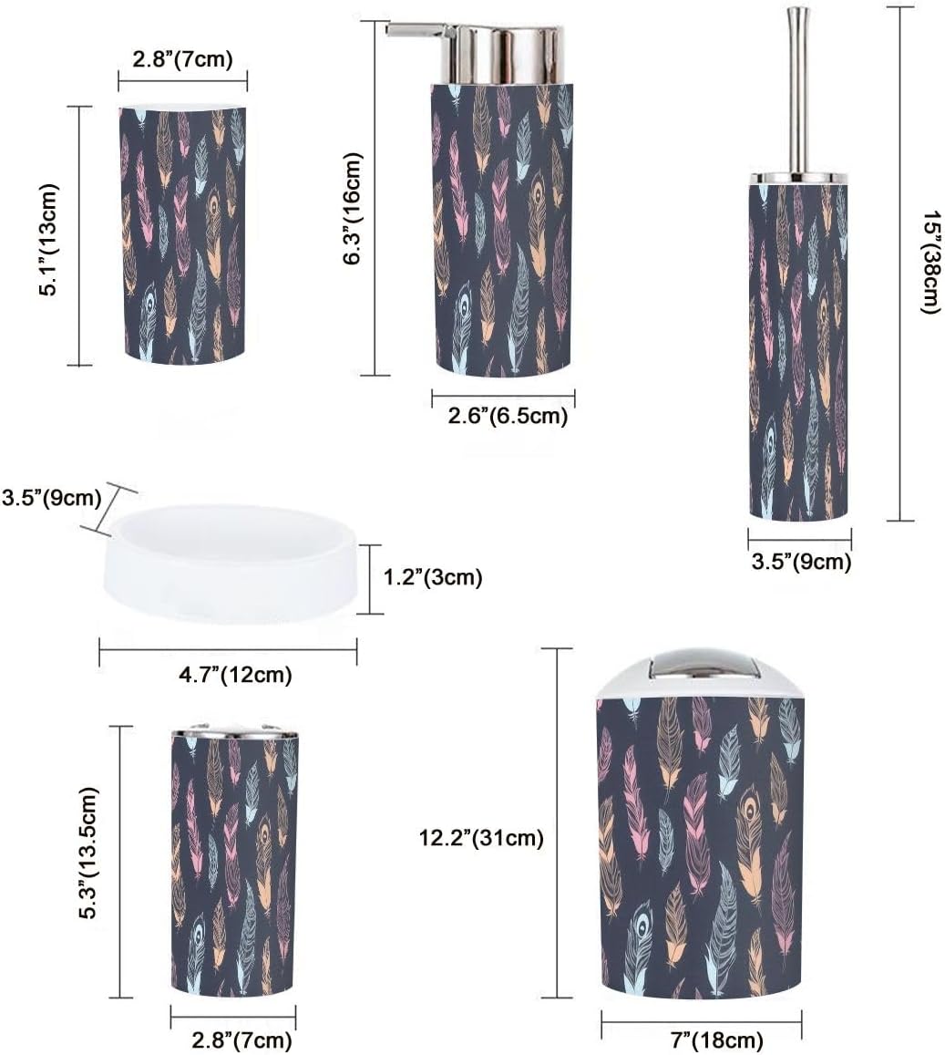 6 Pcs Ethnic Feathers Bathroom Accessories Set