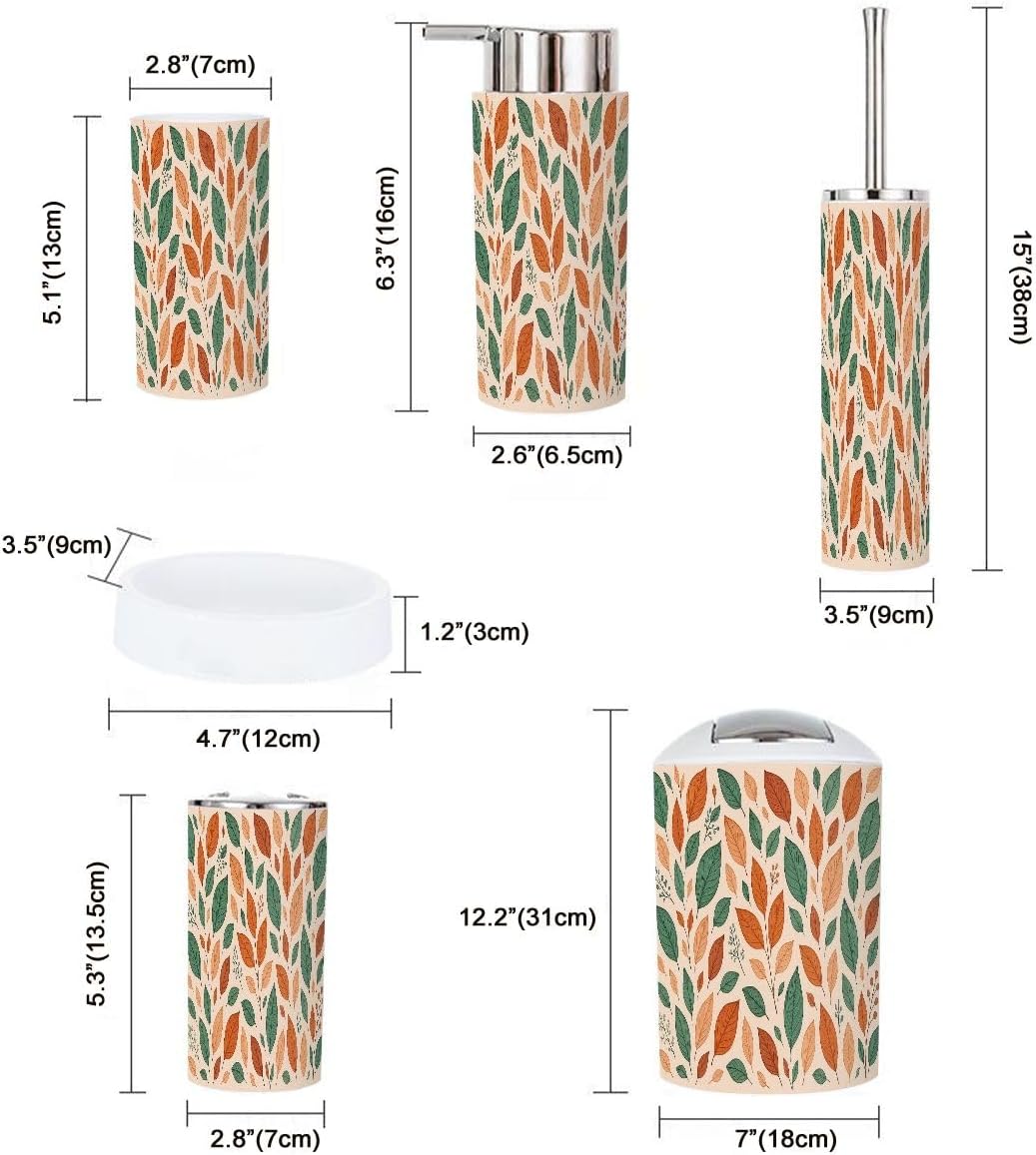 Boho Abstract Leaves Bathroom Accessory Set 6 Piece