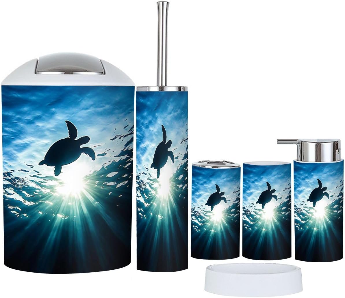 Boho Hawaiian Sea Turtle Bathroom Accessory Set 6 Piece