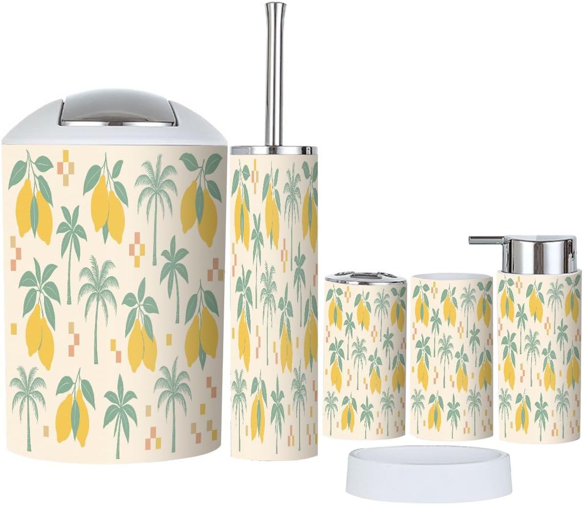 Boho Trash Can Set 6 Piece Bathroom Accessories