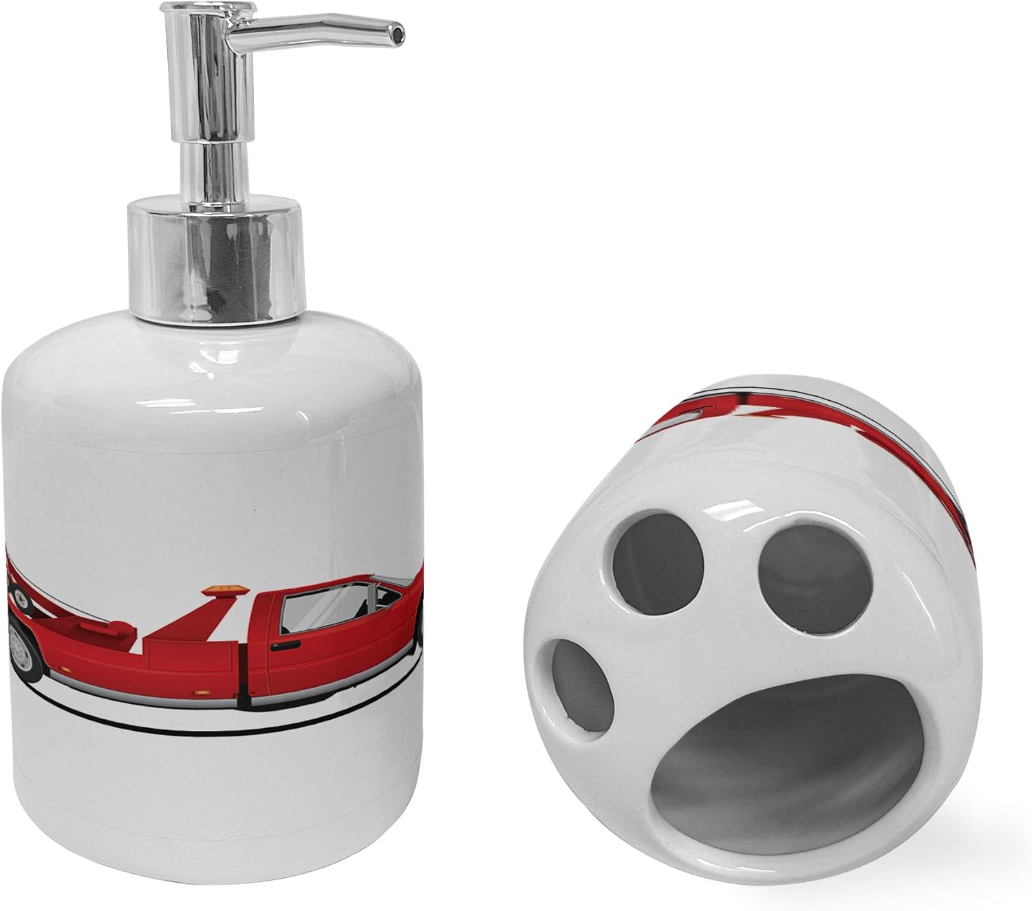 Ambesonne Emergency Repair Service Soap Dispenser Toothbrush Holder Set