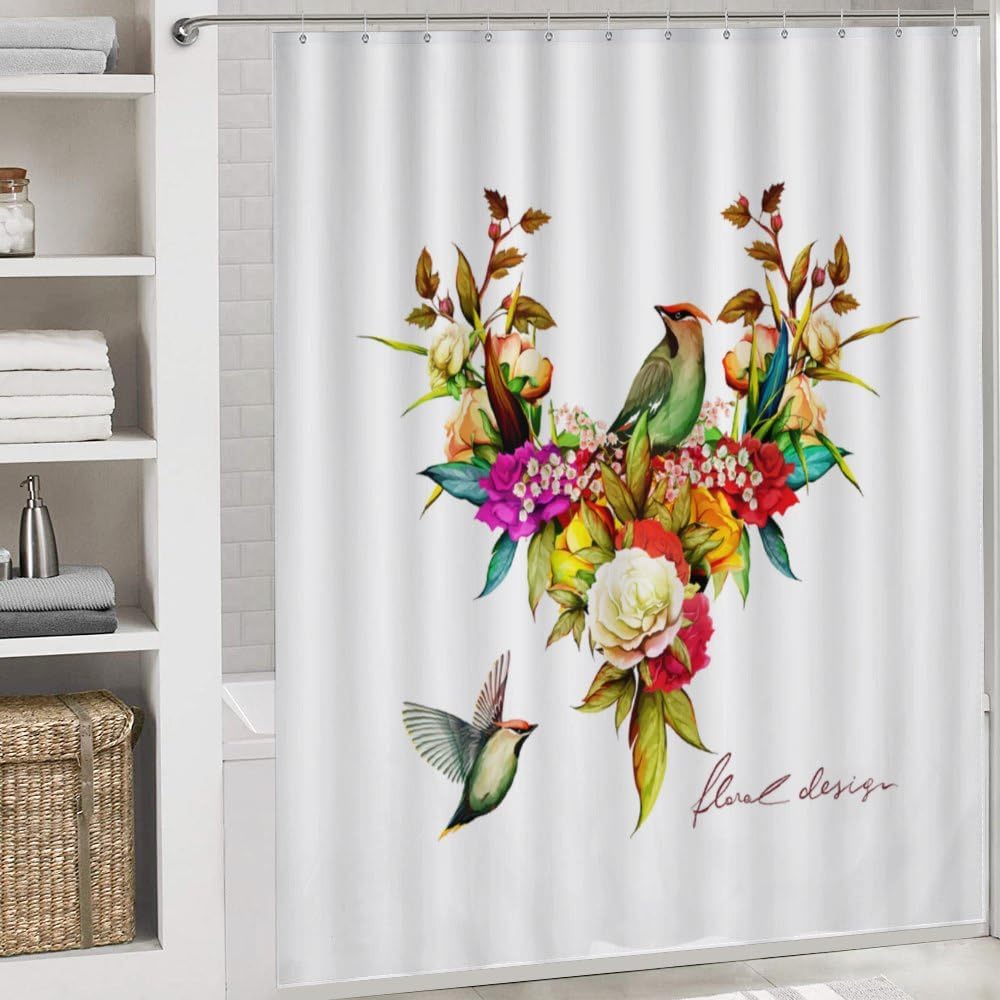 Kuizee 4-Piece Floral Shower Set with Rugs 72x72 Inch