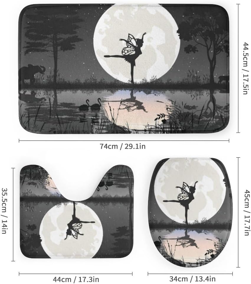 Kuizee 4 Piece Fairy Moon Shower Curtain Set with Non-Slip Rugs