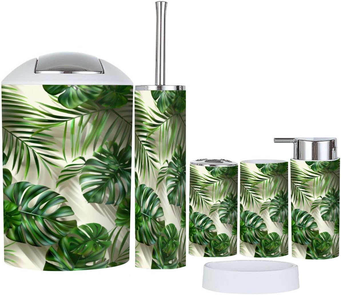 Boho Tropical Bathroom Accessory Set 6 Piece 1