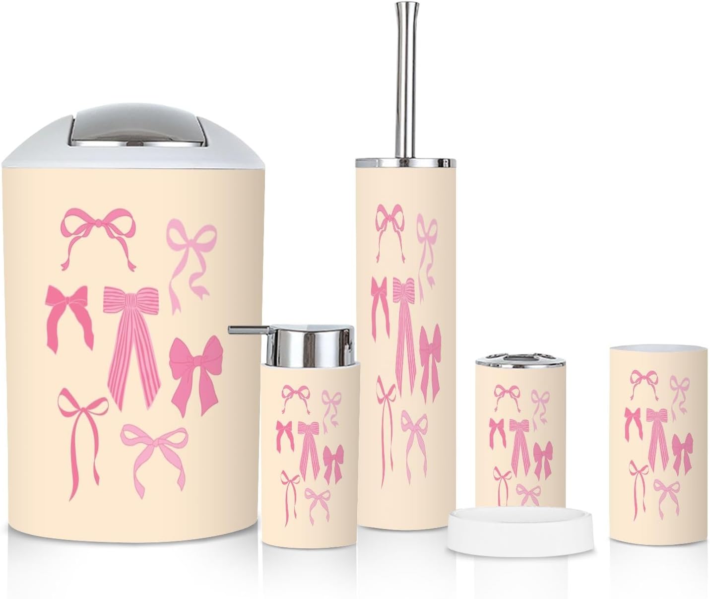 6 Piece Boho Bathroom Accessories Set with Seamless Print