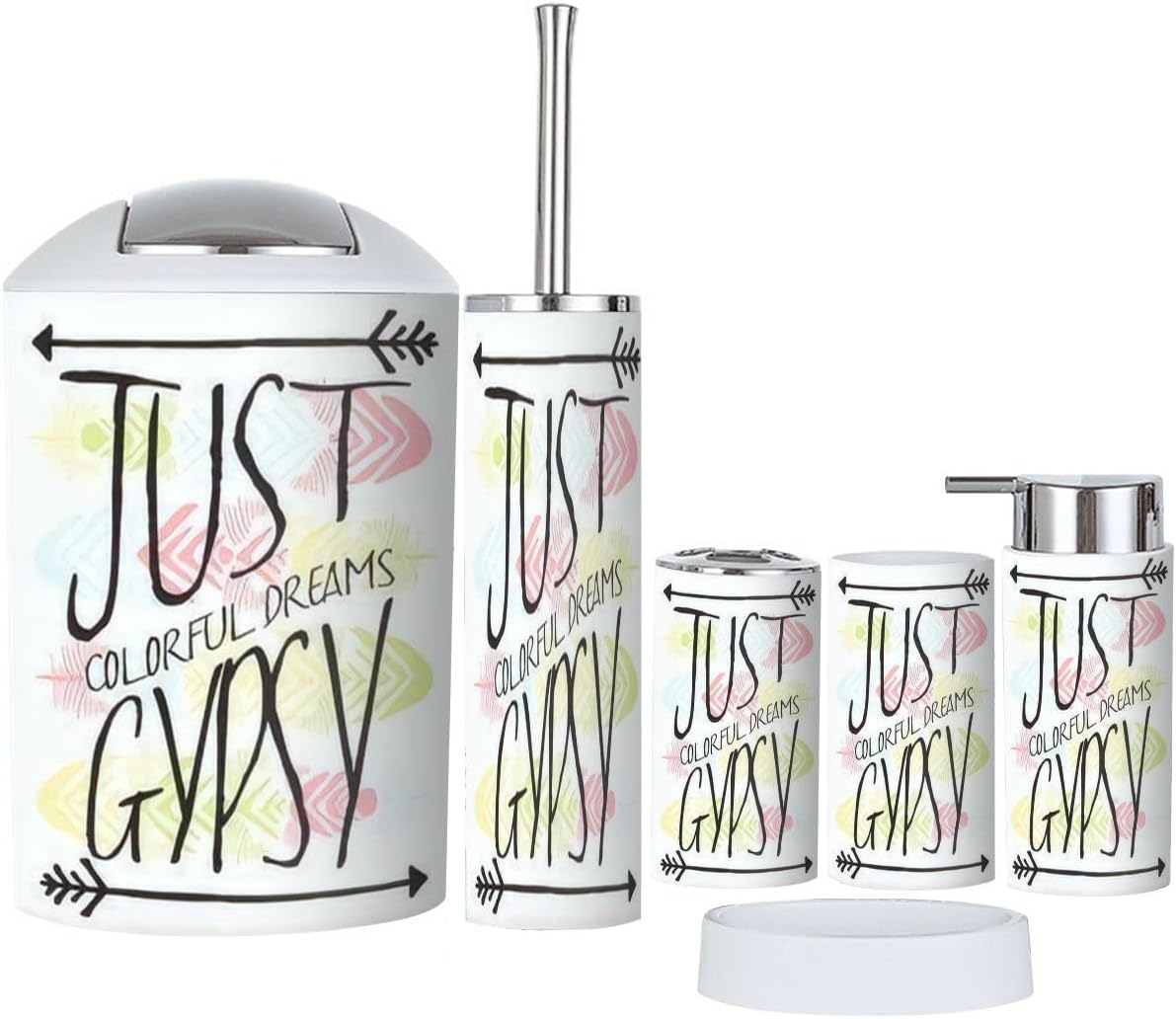 JBNJANKDAV 6 Pcs Bathroom Accessories Set with Ethnic Feathers Design