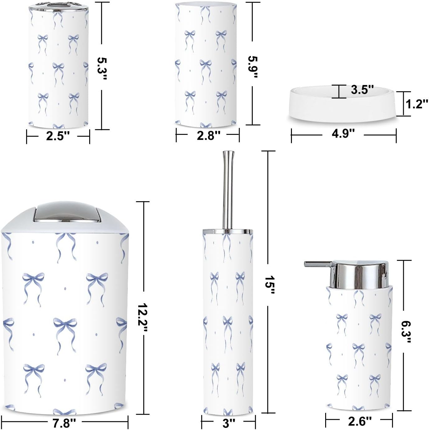6 Piece Bathroom Accessories Set Soft Blue Boho Design