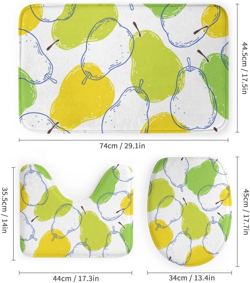 Kuizee 4-Piece Shower Curtain Set with Non-Slip Rugs Pear Fruits Texture