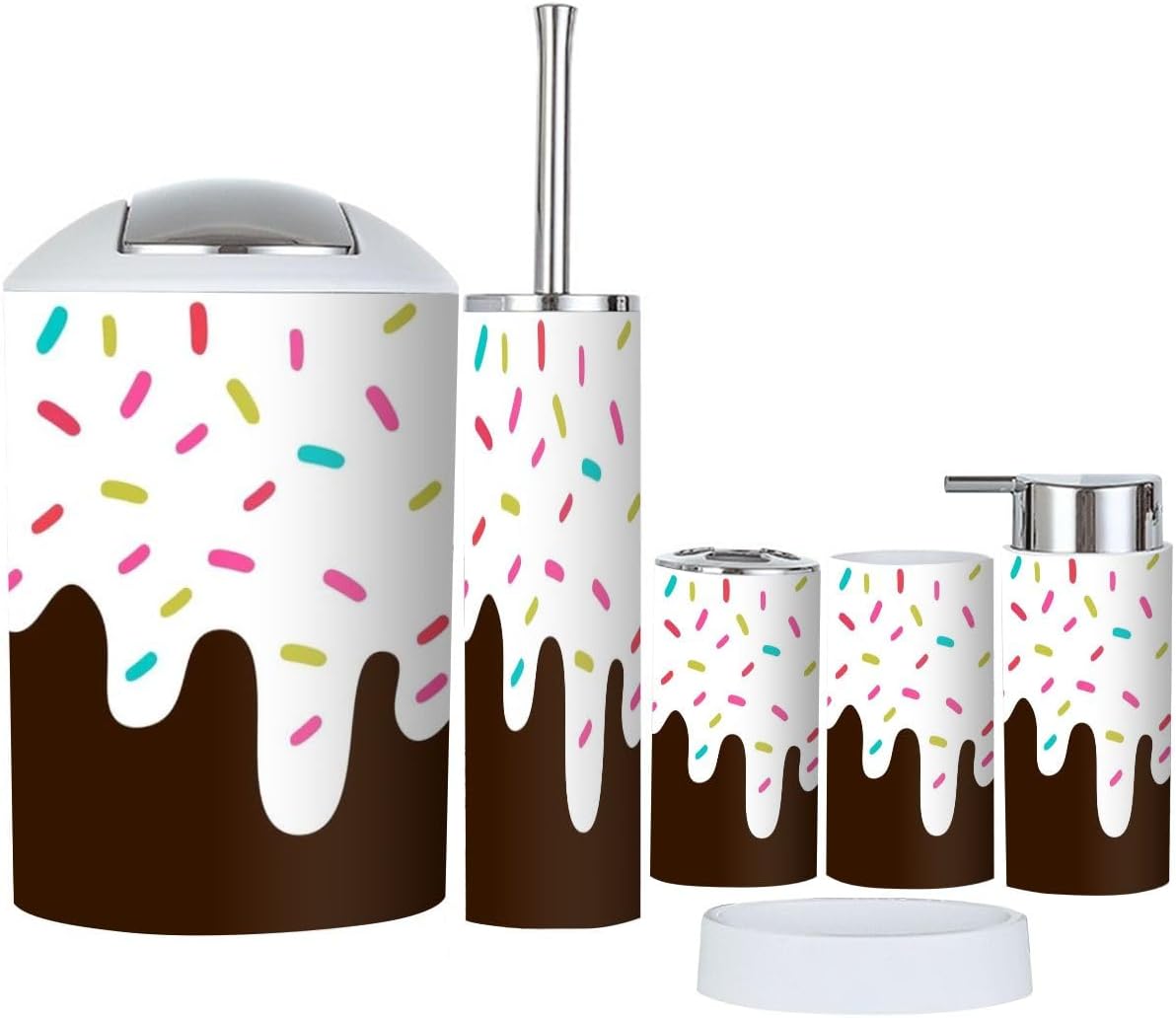 6 Pcs Melted White Chocolate Sprinkled Bathroom Accessories Set