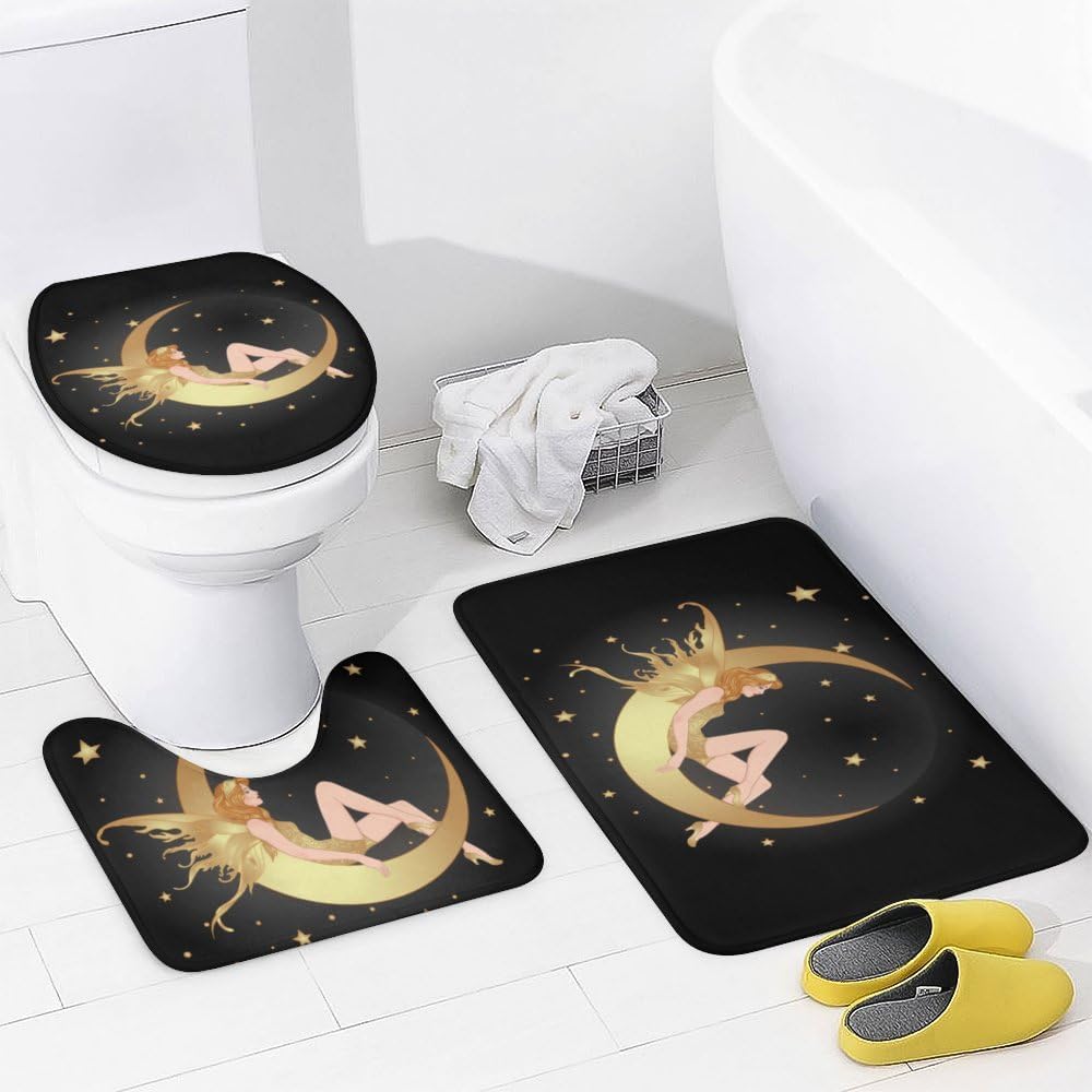 Kuizee 4-Piece Shower Curtain Set with Non-Slip Rugs and Hooks