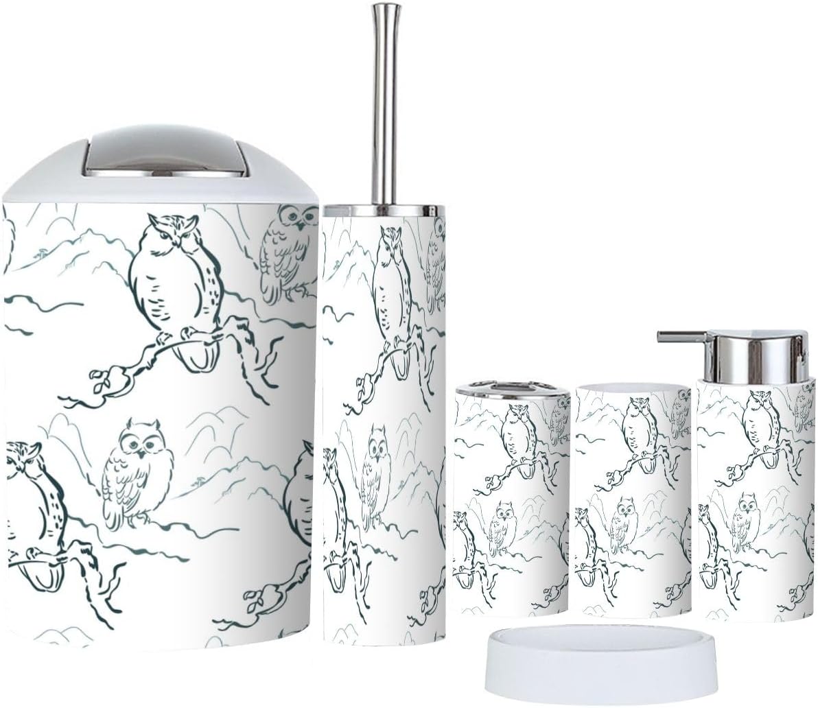Bathroom Accessories Set 6 Pcs Owl Design