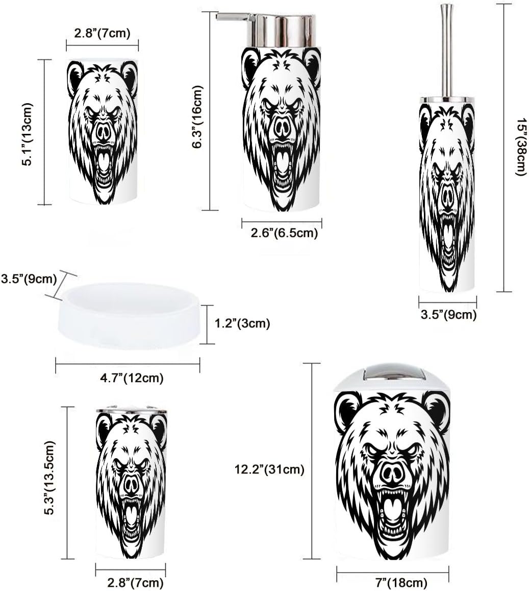 6 Pcs Cartoon Angry Grizzly Bear Bathroom Accessories Set