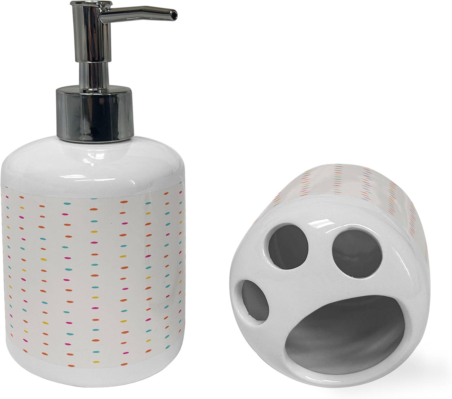 Ambesonne Polka Dot Soap Dispenser Toothbrush Holder Set 2 Pcs
